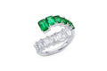 18K White Gold Emerald and Emerald-Cut Diamond Bypass Ring