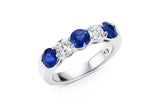 Platinum Five-Stone Blue Sapphire and Diamond Ring