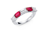 18K White Gold Emerald-Cut Ruby & Diamond Five-Stone Ring