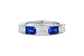 18K White Gold Five-Stone Blue Sapphire and Emerald-Cut Diamond Ring