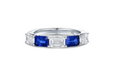 18K White Gold Five-Stone Blue Sapphire and Emerald-Cut Diamond Ring