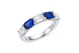 18K White Gold Five-Stone Blue Sapphire and Emerald-Cut Diamond Ring
