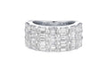 18K White Gold Triple-Row Emerald-Cut Diamond Ring