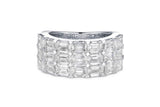18K White Gold Triple-Row Emerald-Cut Diamond Ring