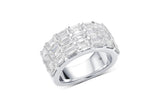 18K White Gold Triple-Row Emerald-Cut Diamond Ring