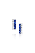 18K White Gold Blue Sapphire & Emerald-Cut Diamond Huggie Hoop Earrings