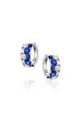 18K White Gold Blue Sapphire & Emerald-Cut Diamond Two-Row Huggie Hoop Earrings