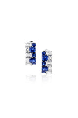 18K White Gold Blue Sapphire & Emerald-Cut Diamond Two-Row Huggie Hoop Earrings
