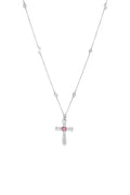 Vintage Platinum Fancy Intense Purplish Pink Diamond Cross Necklace with Diamond-by-the-Yard Chain