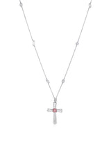 Vintage Platinum Fancy Intense Purplish Pink Diamond Cross Necklace with Diamond-by-the-Yard Chain