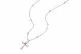 Vintage Platinum Fancy Intense Purplish Pink Diamond Cross Necklace with Diamond-by-the-Yard Chain