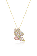 18K Rose Gold Multicolor Diamond Butterfly Necklace with Fancy Light Pink Diamond