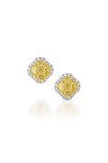 18K White Gold Oval Fancy Yellow & White Diamond Stud Earrings