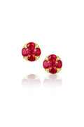 18K Yellow Gold Ruby & Diamond Flower Stud Earrings