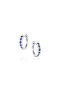 18K White Gold Blue Sapphire Bezel-Set Huggie Hoop Earrings
