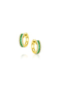 18K Yellow Gold Emerald & Diamond Three-Row Huggie Earrings