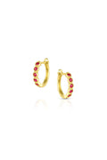 18K Yellow Gold Ruby Bezel-Set Huggie Hoop Earrings