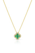 18K Yellow Gold Emerald & Diamond Clover Necklace