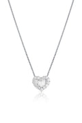 18K White Gold Heart Diamond Pendant with Tapered Baguette & Round Brilliant Diamonds