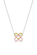 Estate 18K Tri-Color Gold Double Heart Necklace with White, Pink & Yellow Diamonds