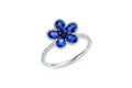 18K White Gold Blue Sapphire & Diamond Flower Ring
