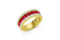 18K Yellow Gold Three-Row Ruby & Diamond Half Eternity Band