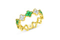 18K Yellow Gold Clover Emerald & Diamond Stackable Ring