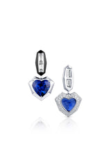 Lugano 18K White Gold Blue Sapphire Heart & Diamond Dangle Earrings
