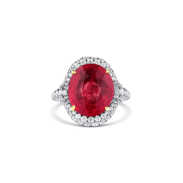 Platinum 18kt Yellow Gold 8.80ct Natural Burma Ruby Diamond Ring