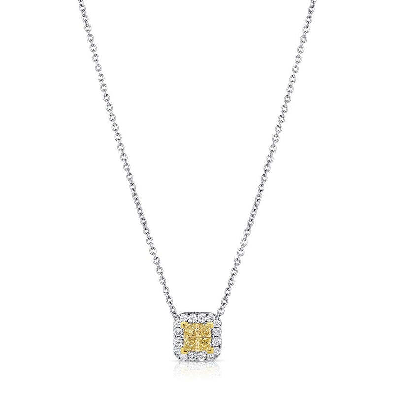 18kt White Gold Yellow Diamond Square Pendant Necklace