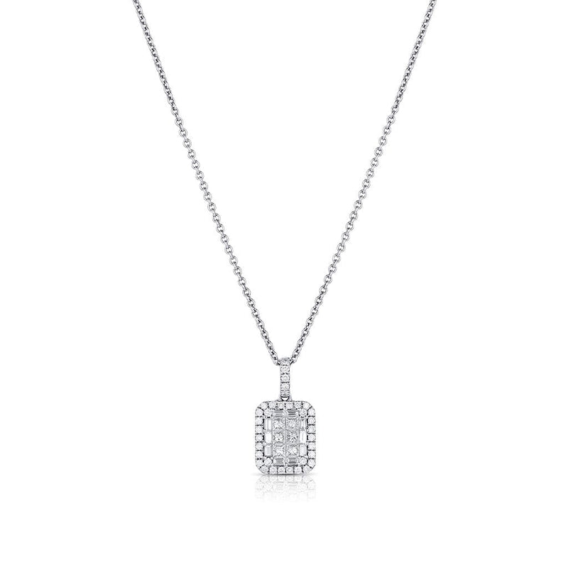 Estate Gregg Ruth 18kt White Gold Diamond Rectangular Pendant Necklace