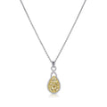 18k Gold Yellow and White Diamond Teardrop Cluster Pendant Necklace