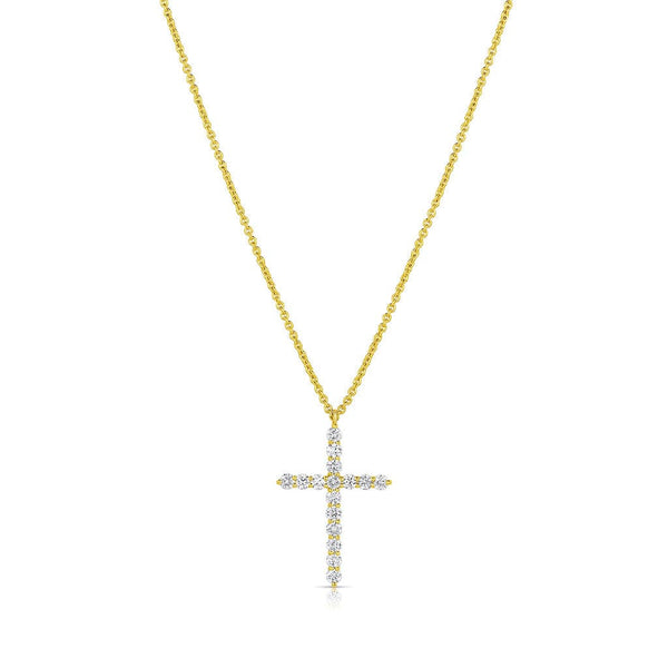 18kt Yellow Gold Diamond 1" Cross Pendant Necklace
