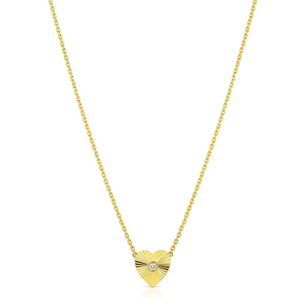 18kt Yellow Gold Diamond Fluted Heart Pendant Necklace