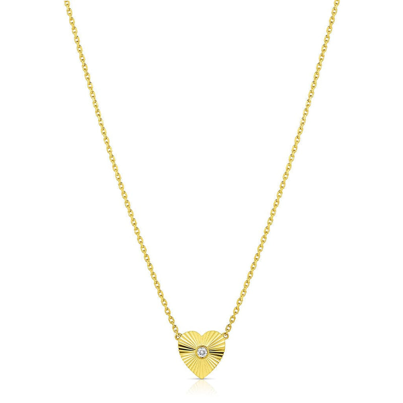 18kt Yellow Gold Diamond Fluted Heart Pendant Necklace