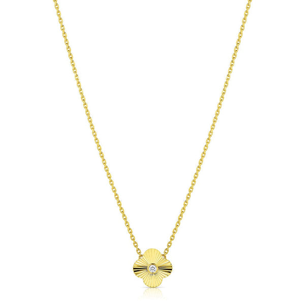 18kt Yellow Gold Diamond Fluted Quatrefoil Pendant Necklace