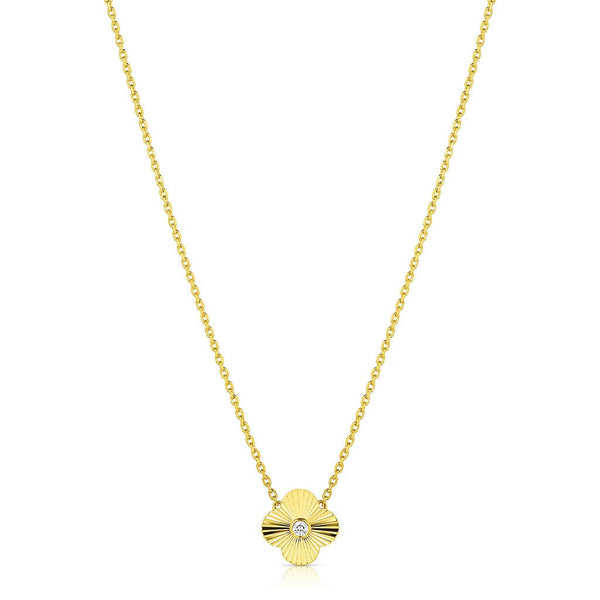 18kt Yellow Gold Diamond Fluted Quatrefoil Pendant Necklace