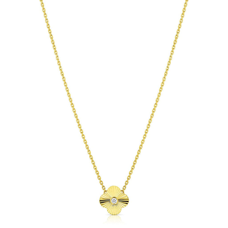 18kt Yellow Gold Diamond Fluted Quatrefoil Pendant Necklace