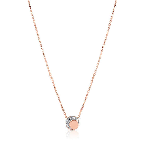 18kt Rose Gold Diamond Round Crescent Moon Pendant Necklace