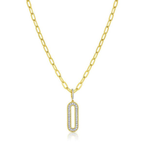 18kt Yellow Gold Diamond Oval Chain Pendant Necklace