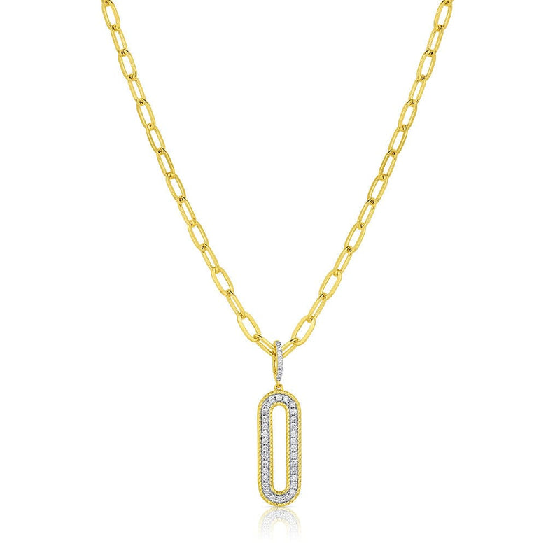 18kt Yellow Gold Diamond Oval Chain Pendant Necklace