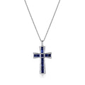 Estate 18kt White Gold Diamond Blue Sapphire Cross Pendant Necklace
