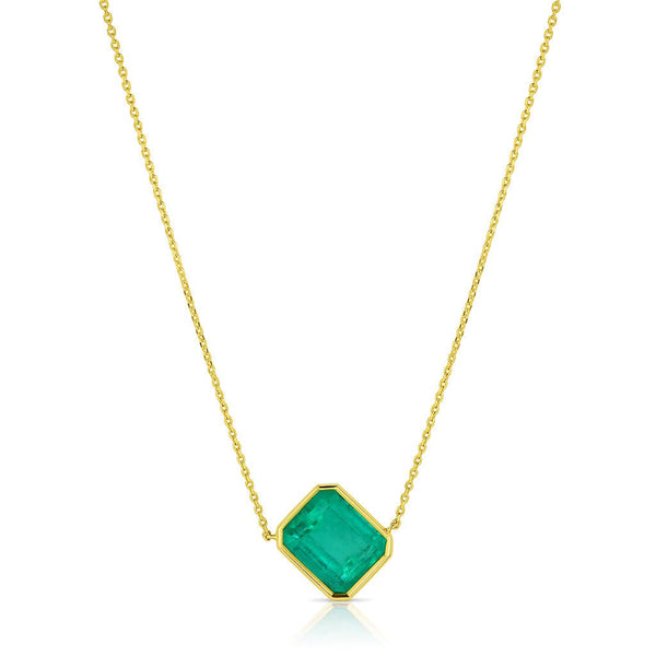 Rivière 18kt Yellow Gold 4.91ct Colombian Emerald Offset Necklace, GIA Certified