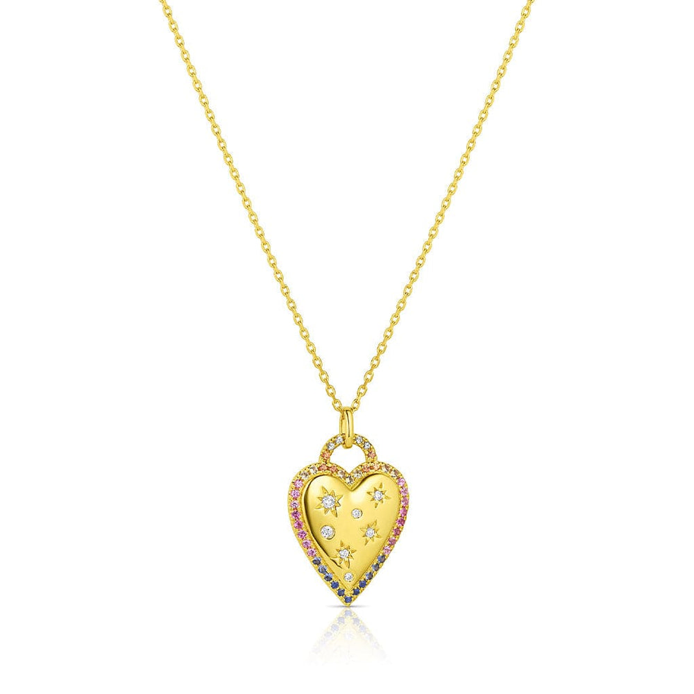 18kt Yellow Gold Rainbow Sapphire Diamond Heart Necklace – CJ