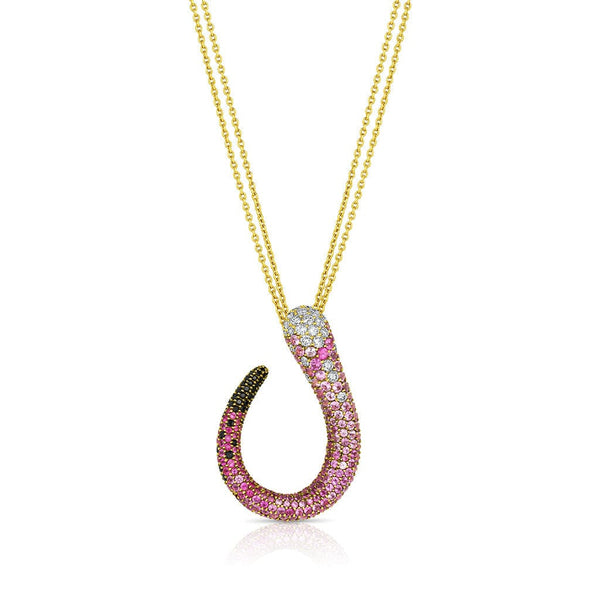 Estate 18kt Rose Gold Sapphire Diamond Hook Pendant