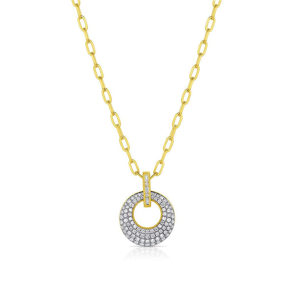 18kt Yellow Gold 1.34ctw Pavé Diamond Round Pendant Necklace