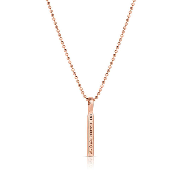 Estate Tiffany & Co. 18kt Rose Gold Makers Bar Pendant Necklace