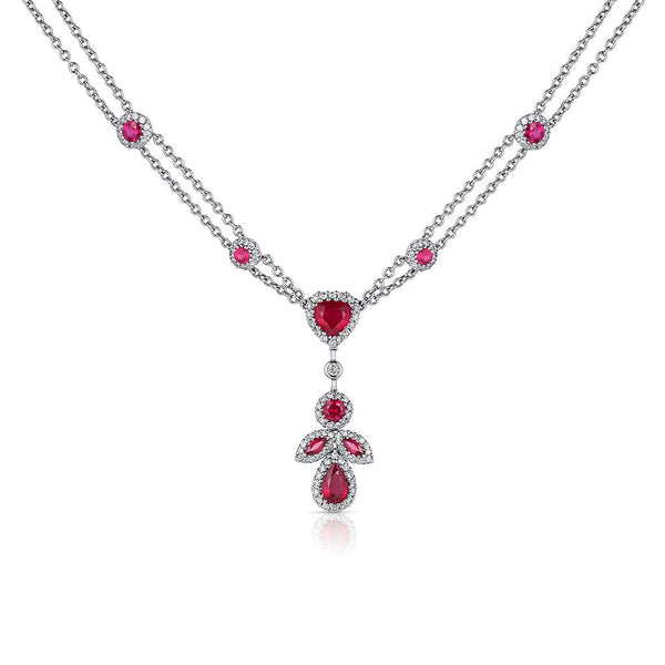 Estate 18k White Gold Ruby Diamond Pendant Necklace