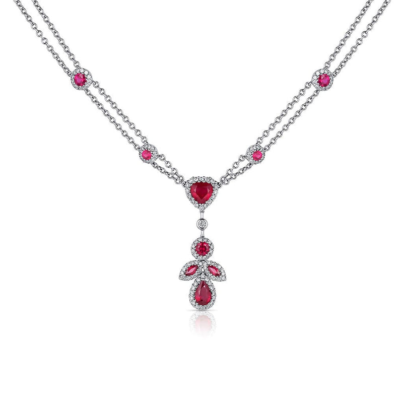 Estate 18k White Gold Ruby Diamond Pendant Necklace