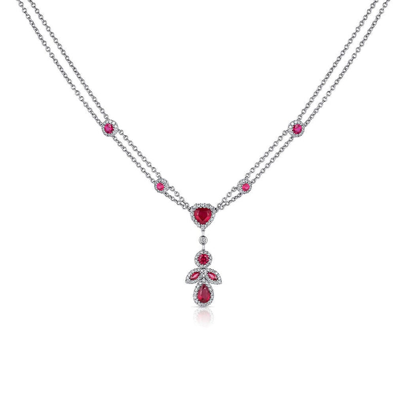 Estate 18k White Gold Ruby Diamond Pendant Necklace